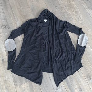 Wilfred Charcoal Open Drape Cardigan with Leather Elbow Patches XSmall